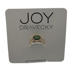 Joy Dravecky "Chloe" Ombre Green Hexagon CZ Halo Ring Gold-Tone Adj 6–8